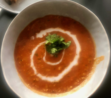 Curried Coconut, Tomato and Lentil Soup