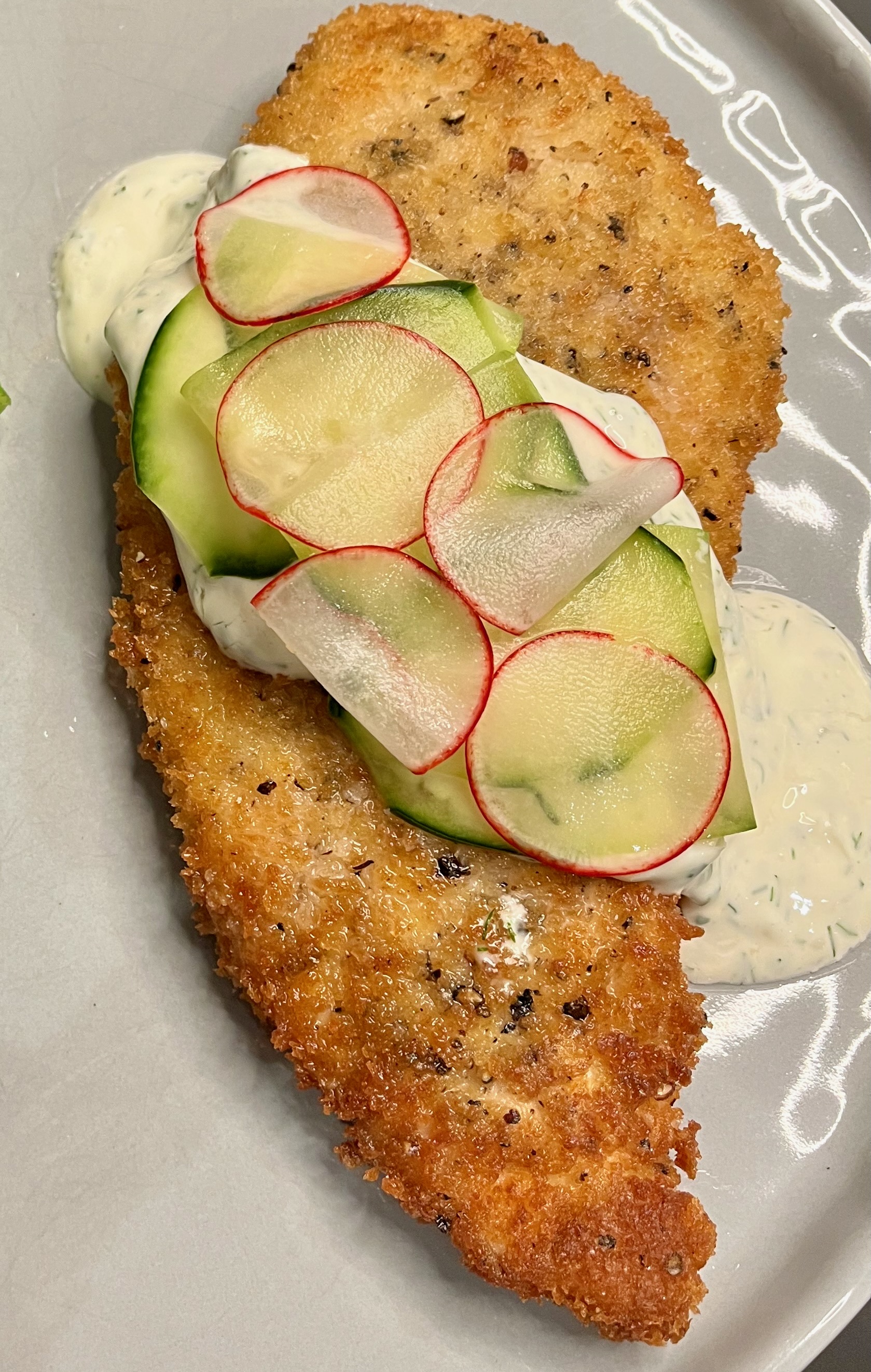 Panko Chicken Breasts with Ranch Dressing and Pickled Vegetables