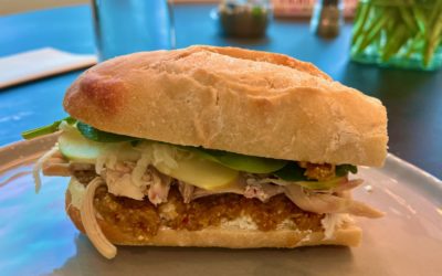 Chicken, Goat Cheese, Fennel, Apple and Spinach Sandwich with Walnut-Raisin spread