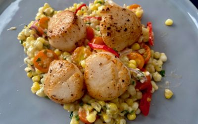 Scallops with Creamed Corn, Tomatoes and Chiles